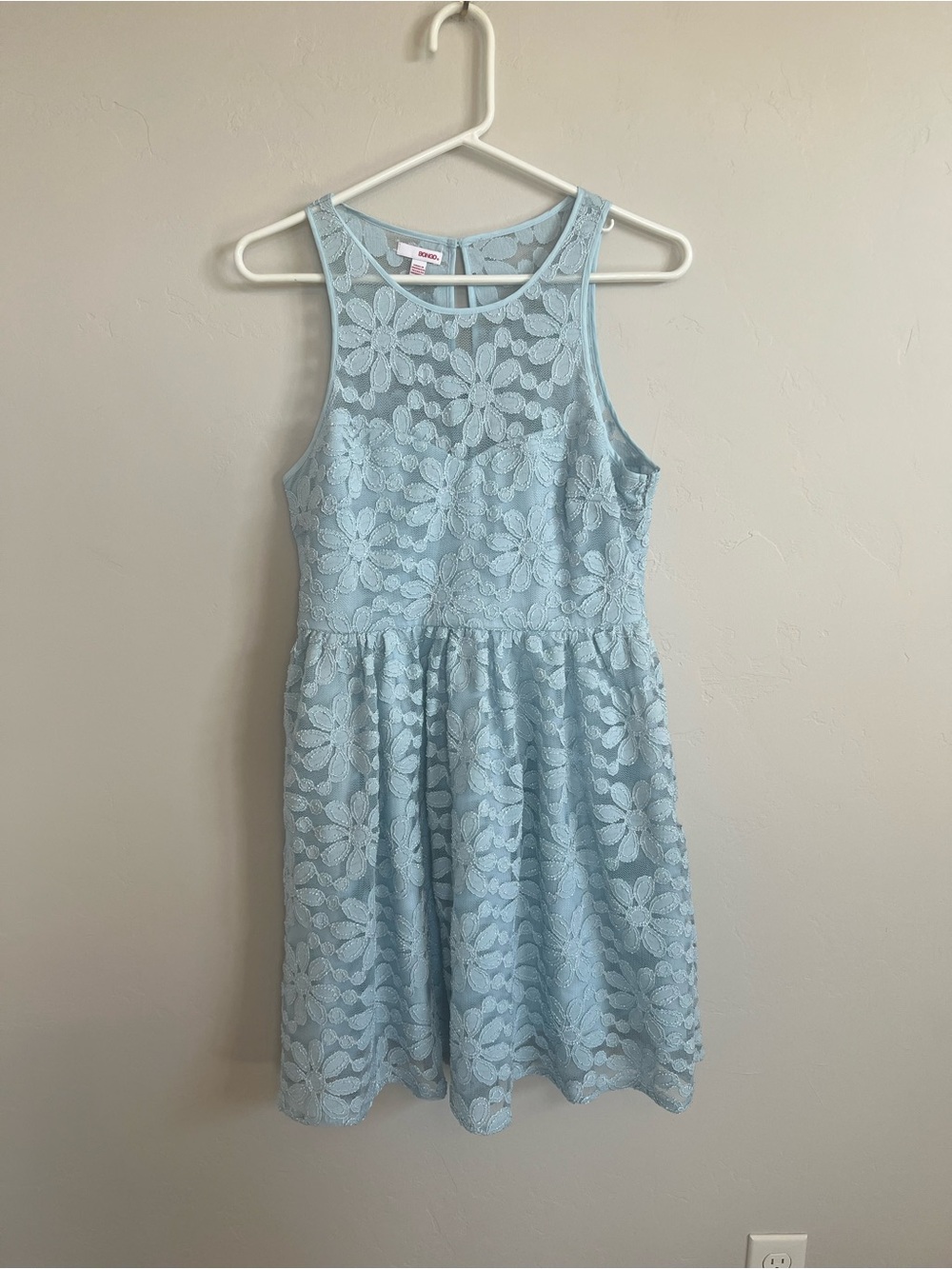 Light Blue Juniors Style Girls Y2K Floral Lace Dress Scoop Neck Keyhole Preppy M